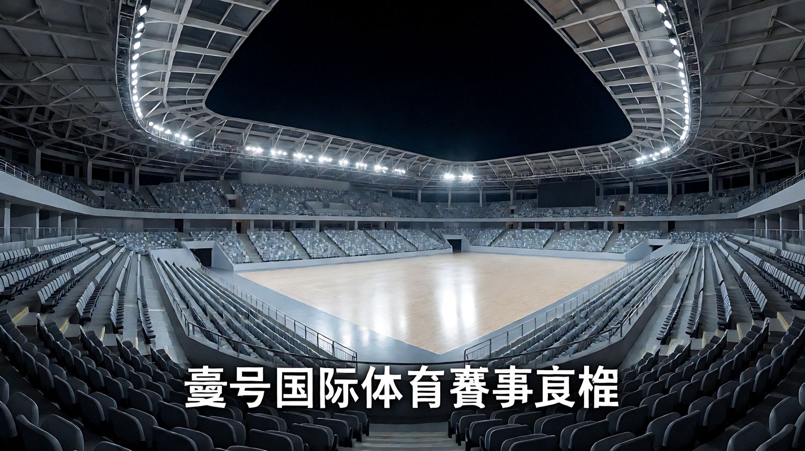夜晚灯光下的综合体育场馆全景，作为壹号国际体育赛事直播页面背景